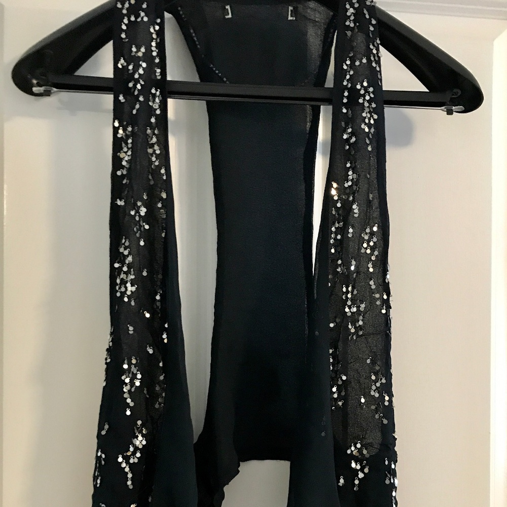 Zara Navy Sequin Drape Waistcoat